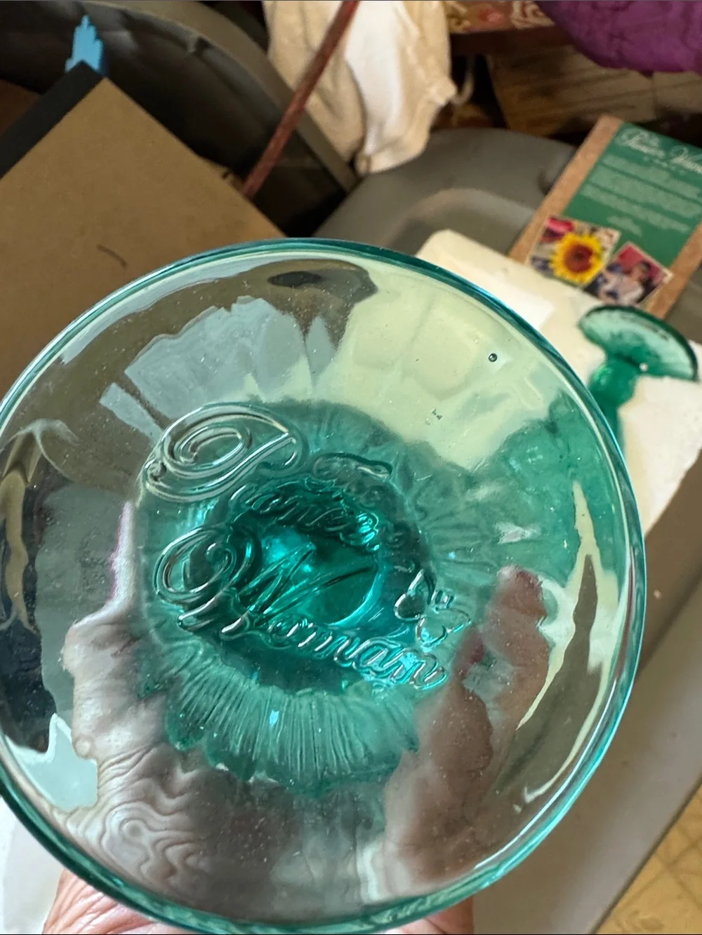 Adeline Set of Four 12 oz Teal Pressed Glass Goblets pioneer woman NIB